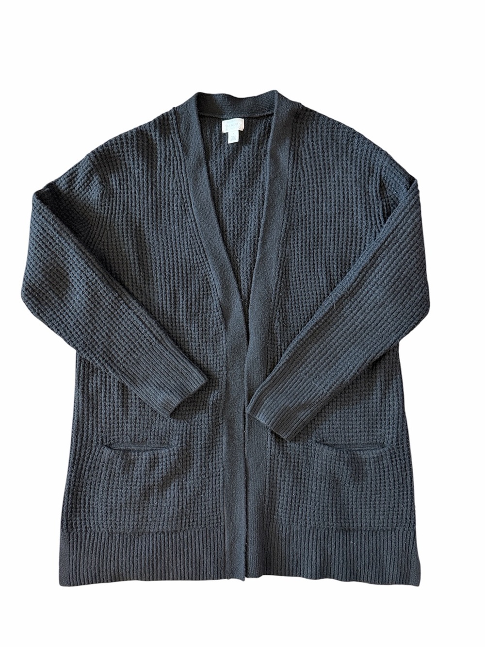 Black Open-Front Waffle Knit Women's Cardigan Sweater